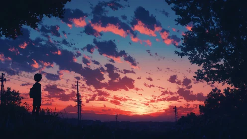 Twilight student lingers beneath cotton candy clouds of dusk.