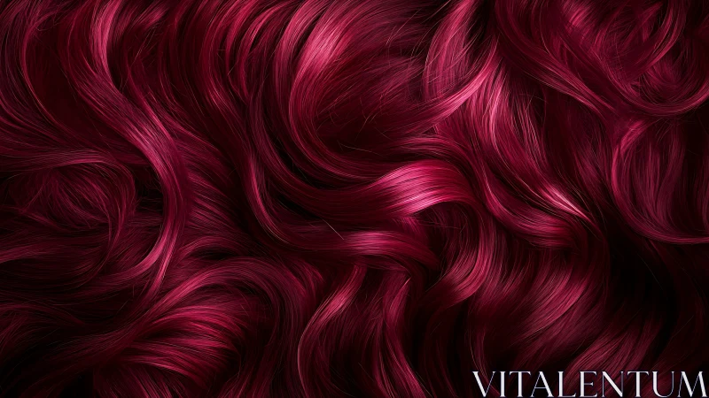 Close-up textured view of wavy deep red synthetic hair.