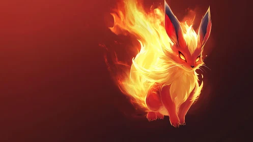 Fiery fox-like creature rendered in dynamic warm digital painting