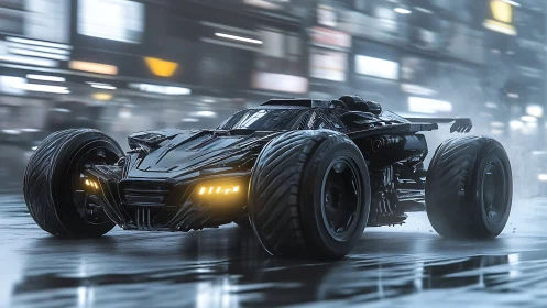 Midnight hypercar prowls neon streets on thunderous slicks