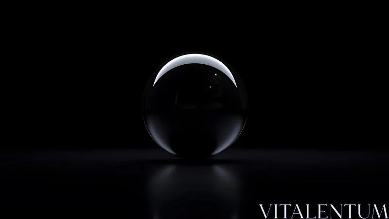 Minimalist black glass sphere on dark background, dramatic lighting.