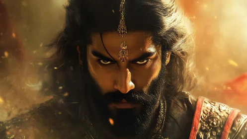 Warrior’s intense gaze commands a blazing cinematic portrait