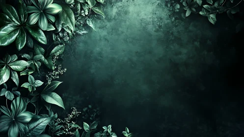 Green foliage border framing dark textured background.