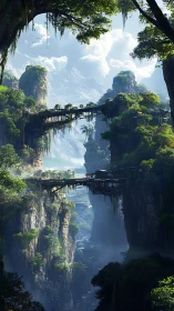Skybridges of the mistfall cliffs cradle a treetop haven.