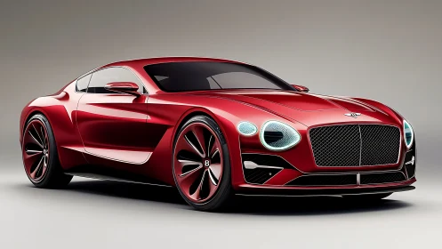 Red luxury coupe concept with illuminated grille and wheels.