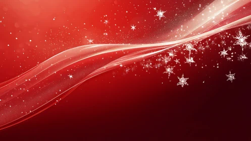 Snowflake particles traverse red gradient with translucent waves