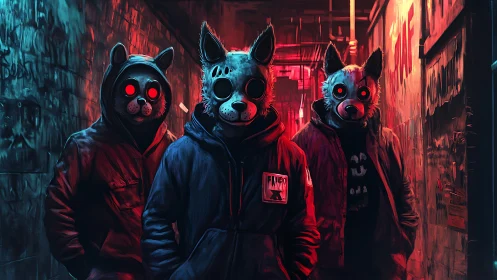 Neon alley fox masks and midnight mischief in the city.