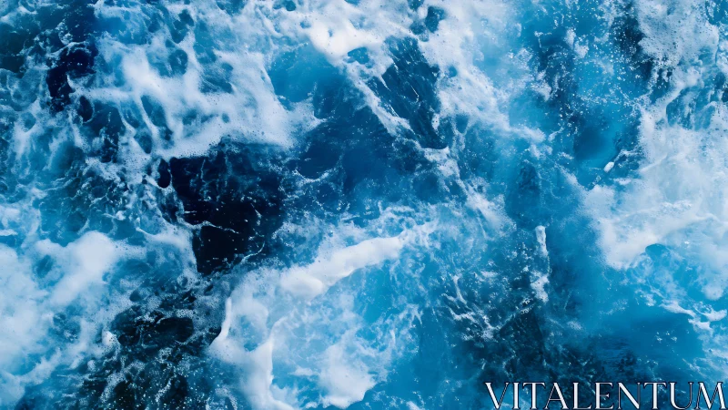 Churning blue ocean water with strong white sea foam.