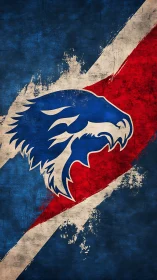 Grunge digital emblem with diagonal tricolor clawed mascot mark.