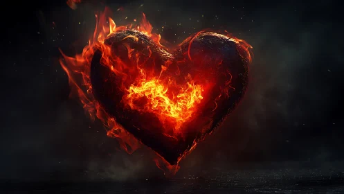Incandescent Heart Form Engulfed in Dynamic Combustion.