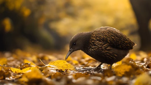 Dark-feathered Wanderer Discovers Autumn's Golden Whispers