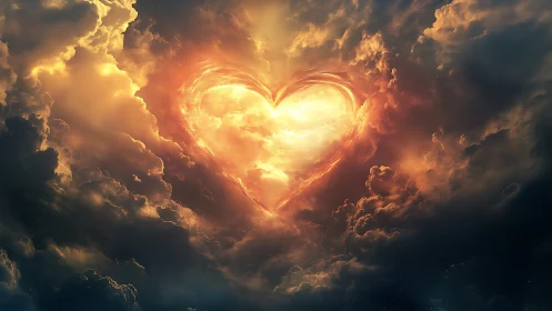 Incandescent Heart Form Within Luminescent Cloud Matrix