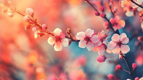 Blush petals drift through sunrise colors and hush the sky