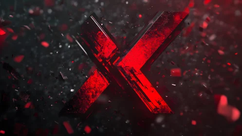 Bold red 3D letter X with shattered glass effect, digital art.