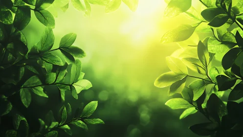 Sunlit green leaves welcoming the gentle glow of morning.