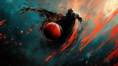 Blazing basketball energy swirls through bold abstract color