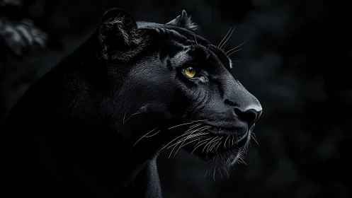 Black Panther Portrait Against Dark Background.