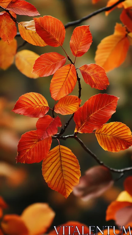 Autumn beech leaves glow against soft defocused forest background