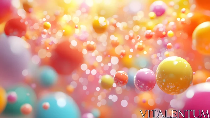Vibrant floating spheres in dreamy abstract bokeh background.