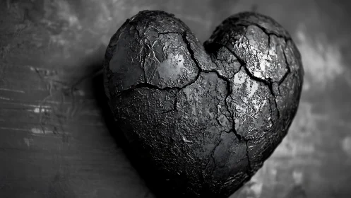 Fractured Heart Form Rendered in Metallic Silver Monochrome