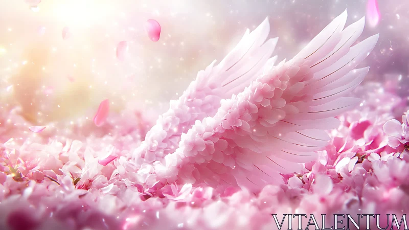 Blossom-feathered angel wings resting in a rosy daydream.