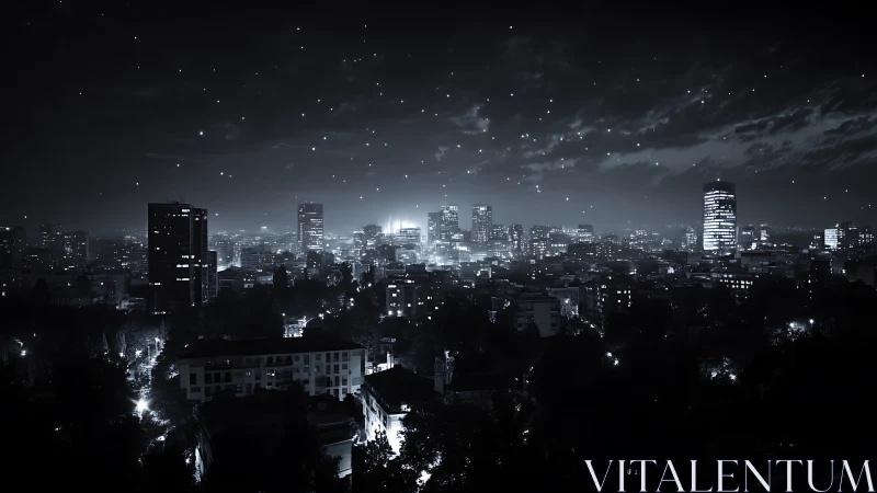 Monochrome nocturnal skyline under diffuse stellar scatterfield.