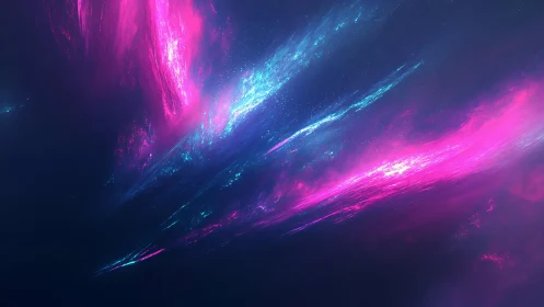 Vivid Abstract Nebula with Pink and Blue Streaks, Digital Art Style.