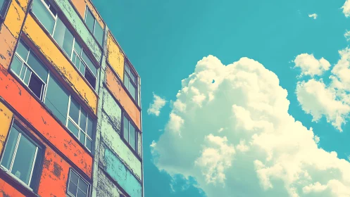 Colorful city windows opening onto a dreamy summer sky.