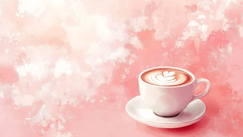 Cozy pink latte moment with heart art in a gentle glow.