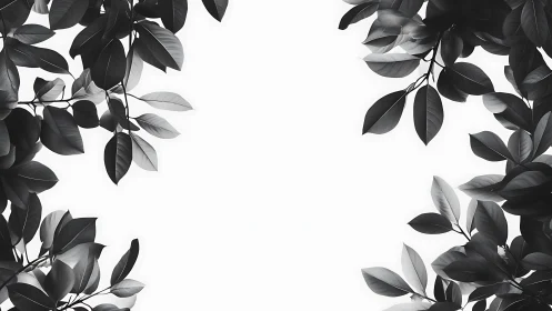 Monochrome leaf corridors framing a whispering white void.