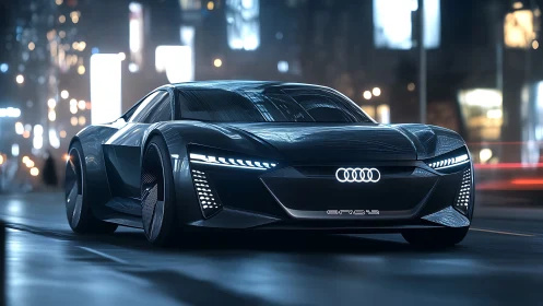 Futuristic Audi concept coupe rendered in nocturnal urban light