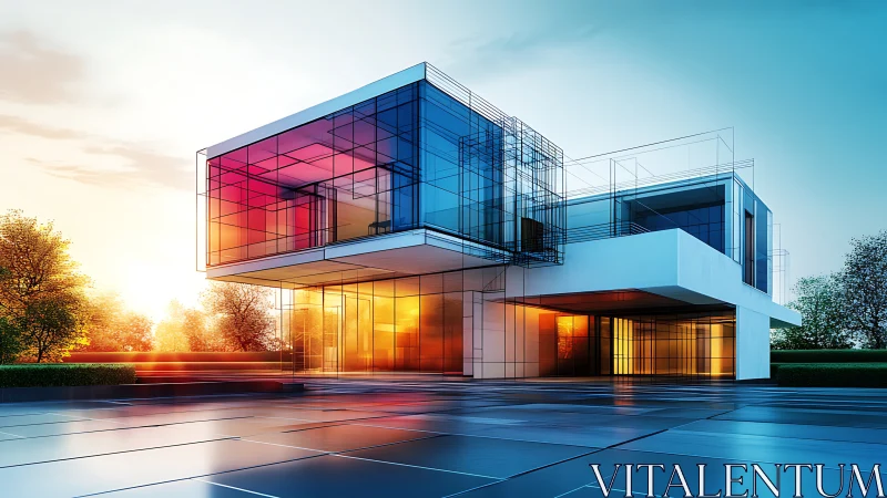 Chromatic Dream: Modernist Geometry Bathes in Twilight Radiance.