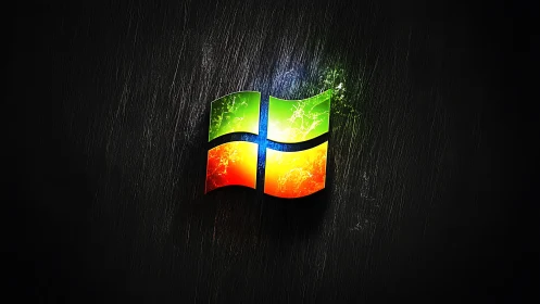 Windows logo glows over dark textured metal surface.