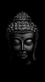 Monochrome Buddha bust with high-gloss sculpted curls isolated