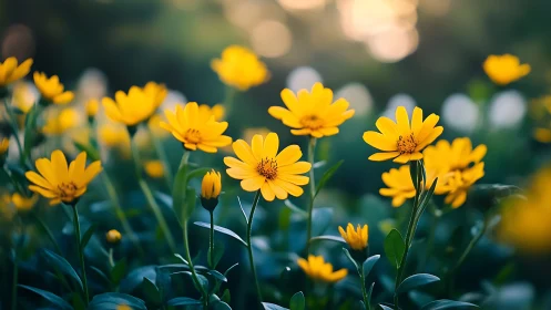 Daisy Field in Shallow Depth of Field: Blooming Asteraceae with Selective Focus Photography