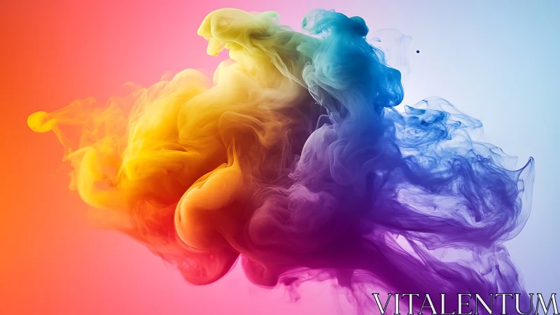 Colorful swirling ink cloud in gradient abstract background.