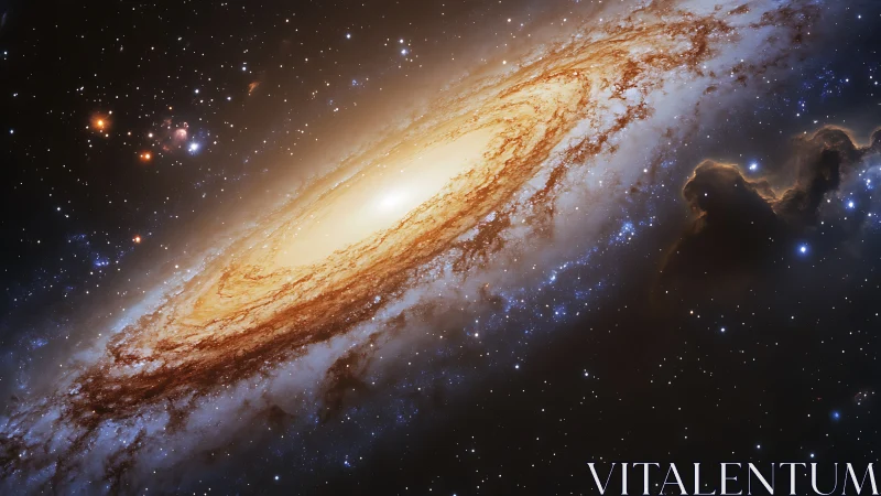 Spiral galaxy core with glowing dust lanes in deep space.