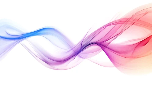 Flowing chromatic waveforms over minimalist white field.