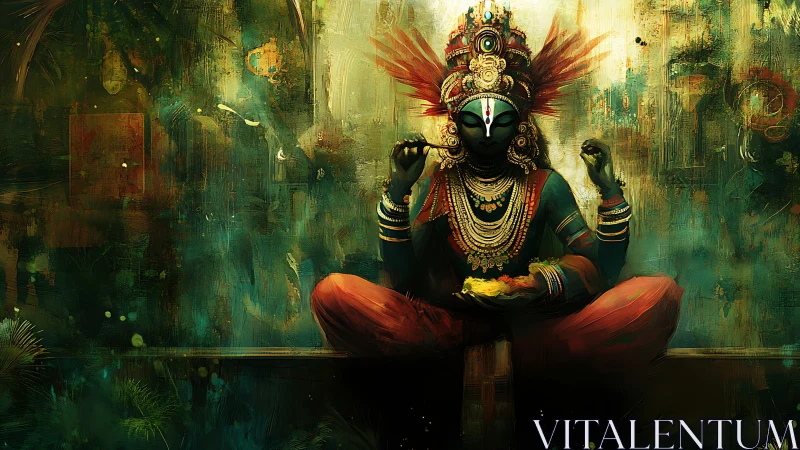 Ritual deity portrait rendered in dense layered digital pigments