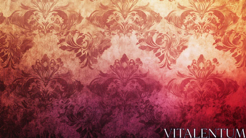 Vintage damask pattern fades into warm red gradient texture