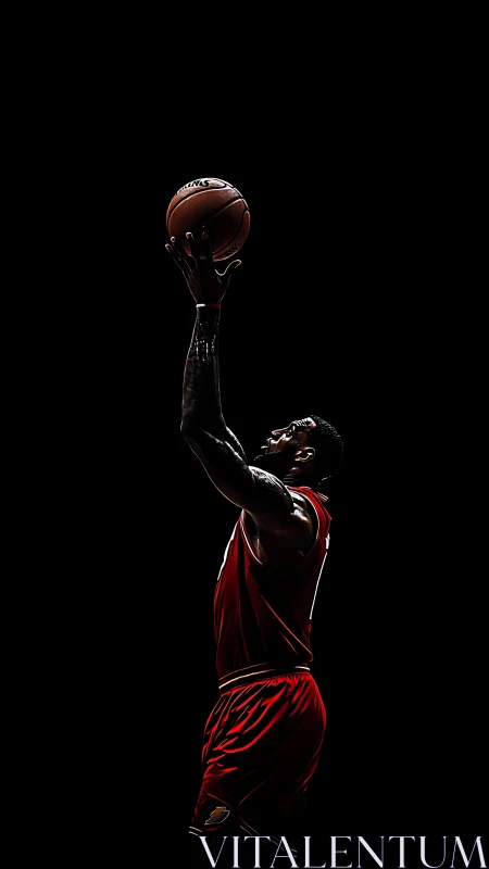 Lone player rising toward the basket in dramatic spotlight.