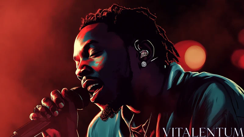 Soulful neon singer pouring heart into a glowing mic line.