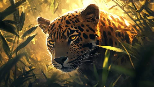 Leopard's Golden Gaze Through Savanna Reeds