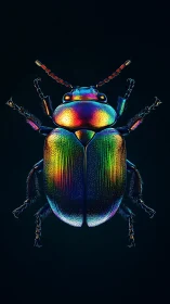 Neon-shelled beetle king posed in holographic glory.