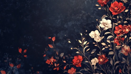 Floral Garden Against Dark Navy Base.