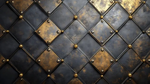 3D metallic quilted wall with riveted bronze diamond tiling.