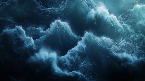 Dense ocean surface with overlapping blue-green waves.