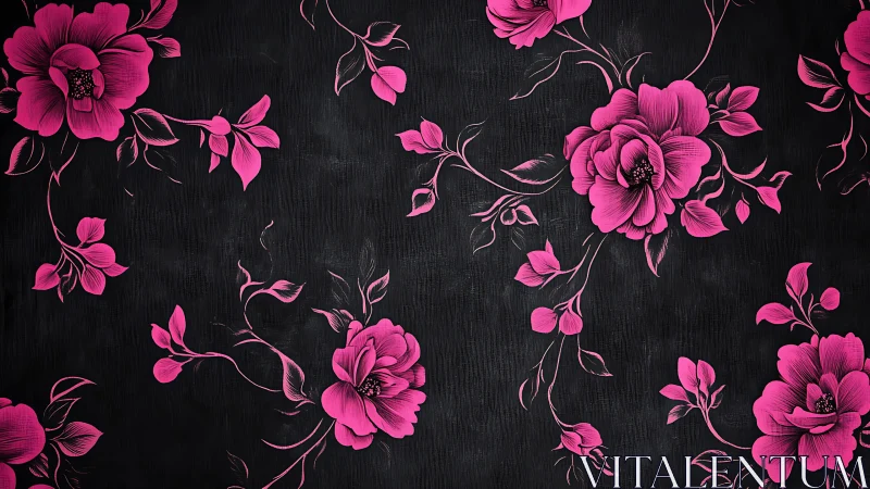 Magenta Floral Pattern on Darkened Background with Dimensional Texture