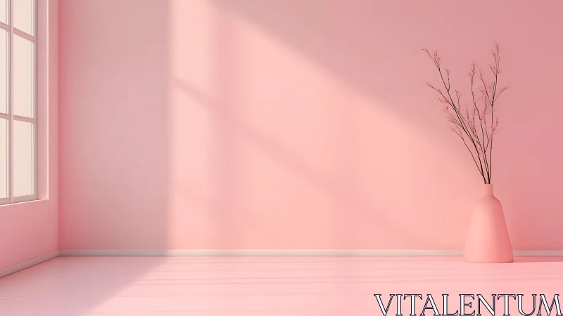 Soft pink sunlight and a single vase in quiet balance.