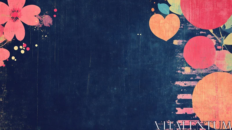 Midnight navy meadow with neon blossoms and shy hearts.